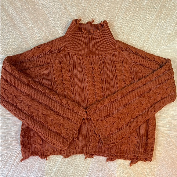 Elan Sweaters - Elan Rust Cable Knit Turtleneck Sweater